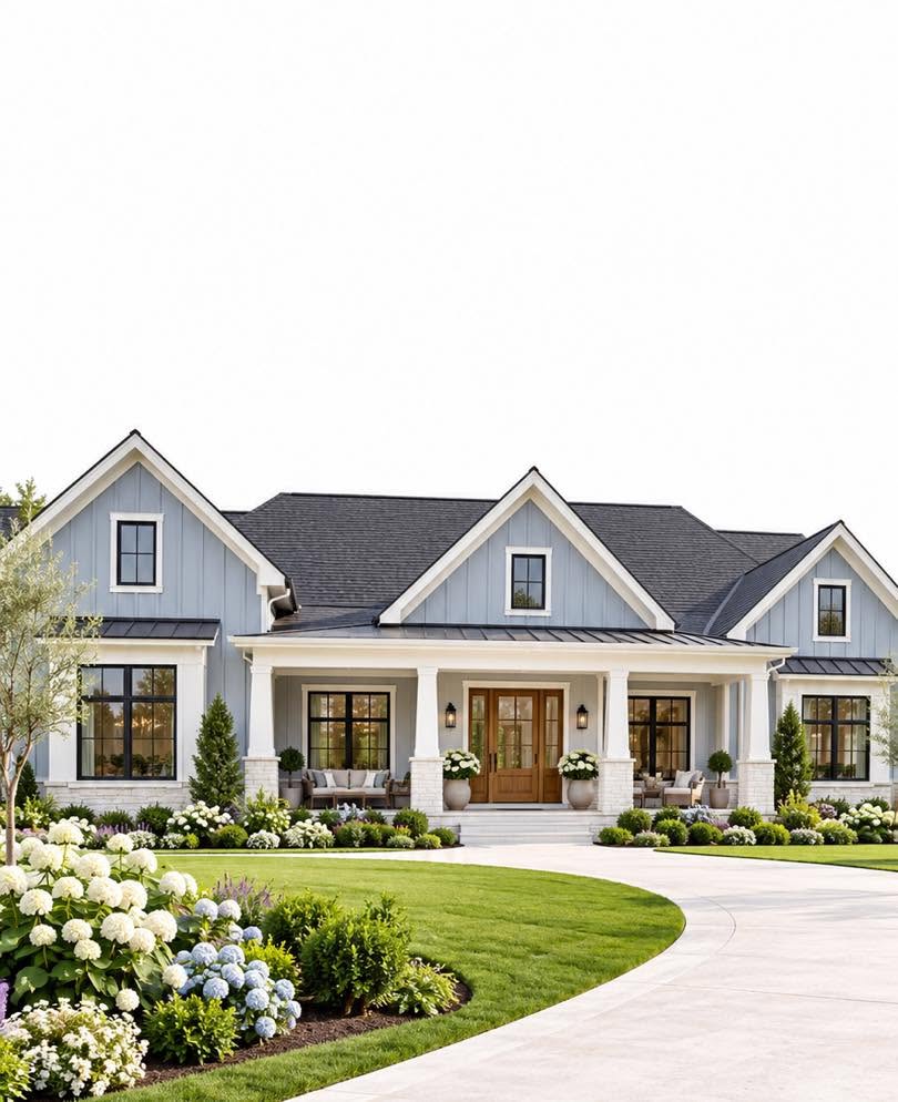 Blue farmhouse exterior