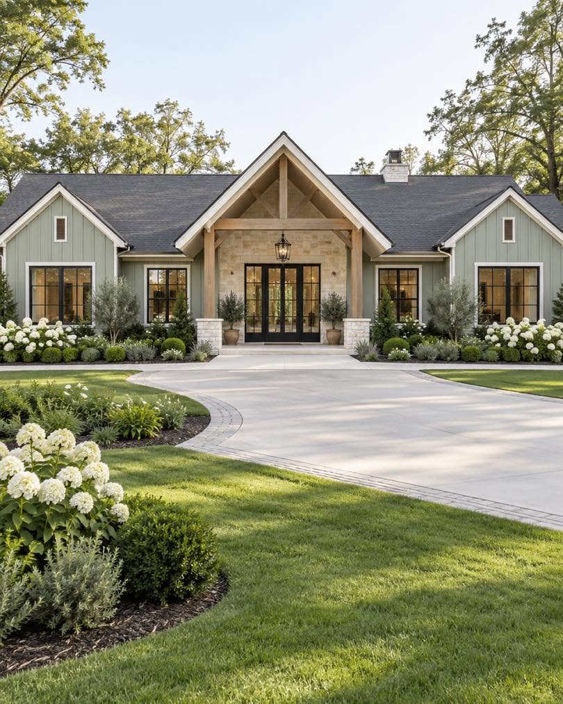 Ranch home with wood porch