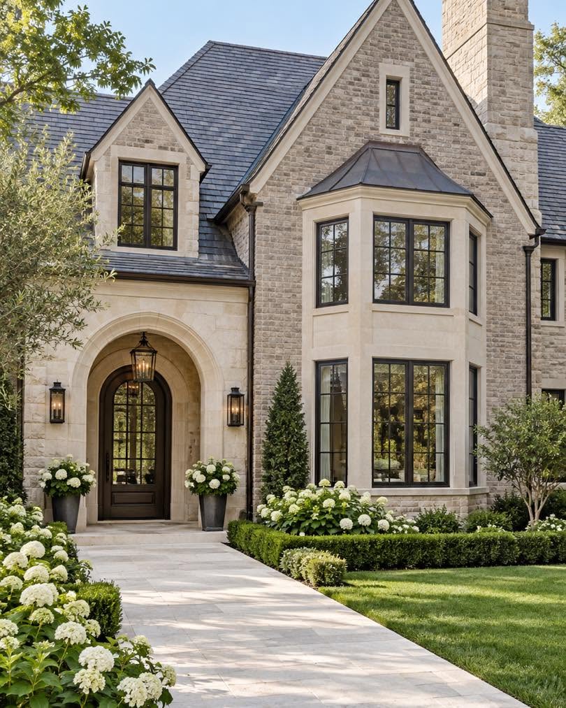 European cottage with stone